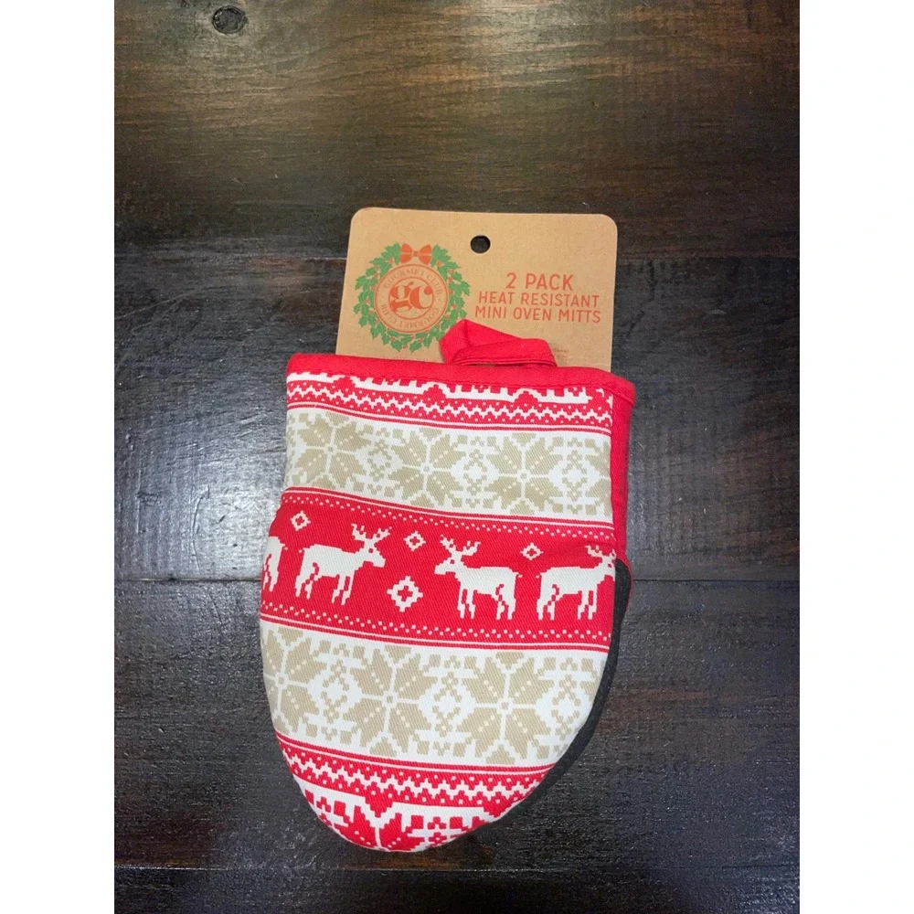 Gourmet‎ Club Christmas Mini Oven Mitts Heat Resistant Holiday Reindeer Kitchen